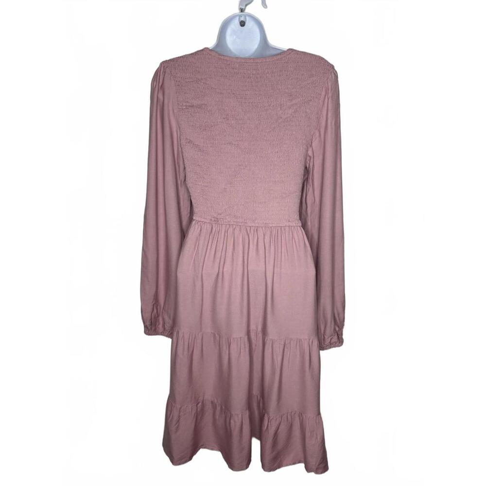 Zesica Women's Sz S Rose Shirred V-neck Long Sleeve Fall Midi Dress(1903) - Picture 3 of 8